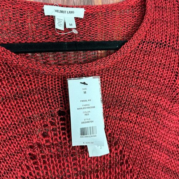 Helmut Lang Red Sweater Short Sleeve Tunic Open Knit Marled Viscose Medium NWT - Picture 3 of 6